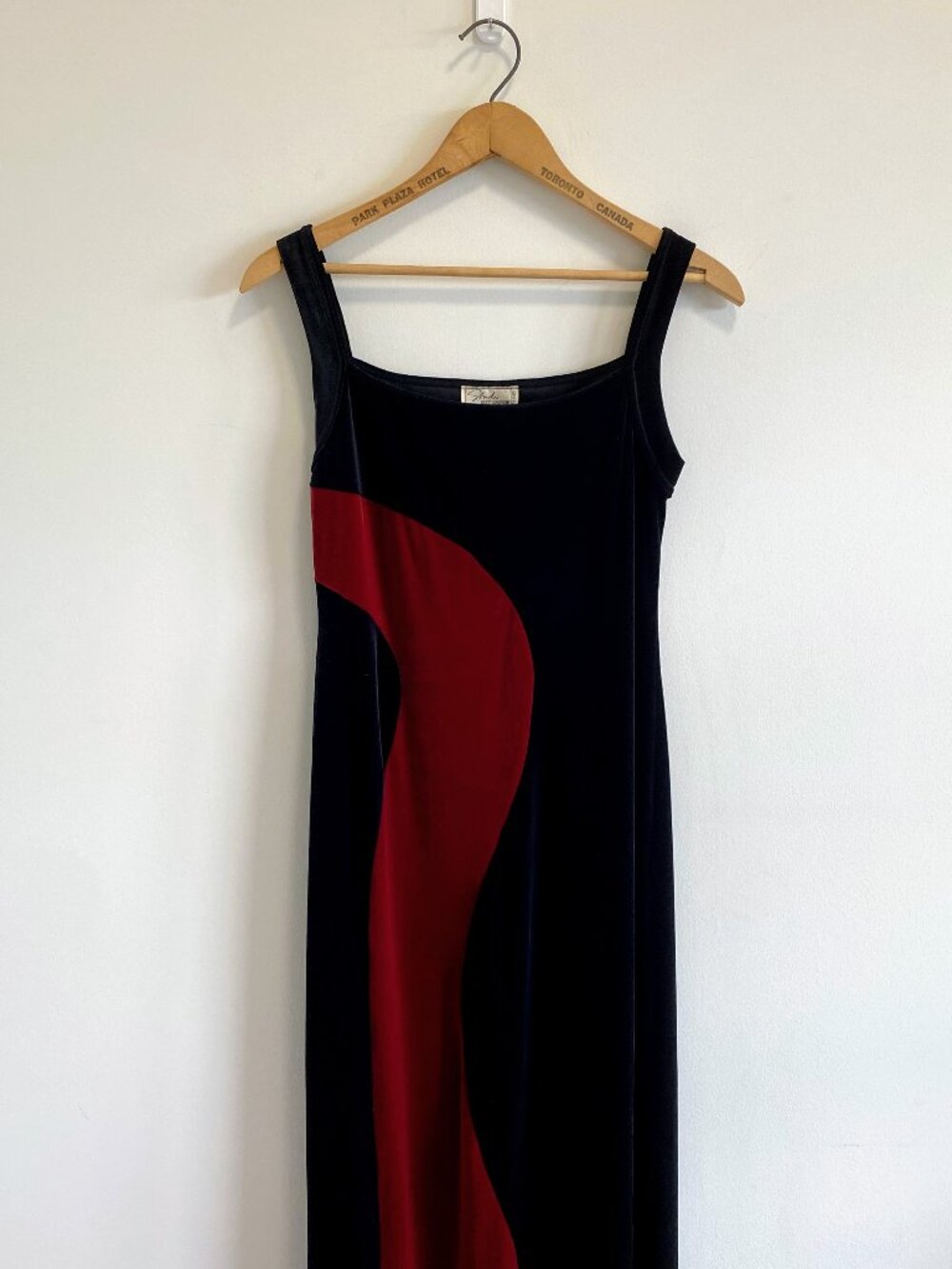 Vintage Holt Renfrew Black + Red Velour Formal Maxi Dress / 90s